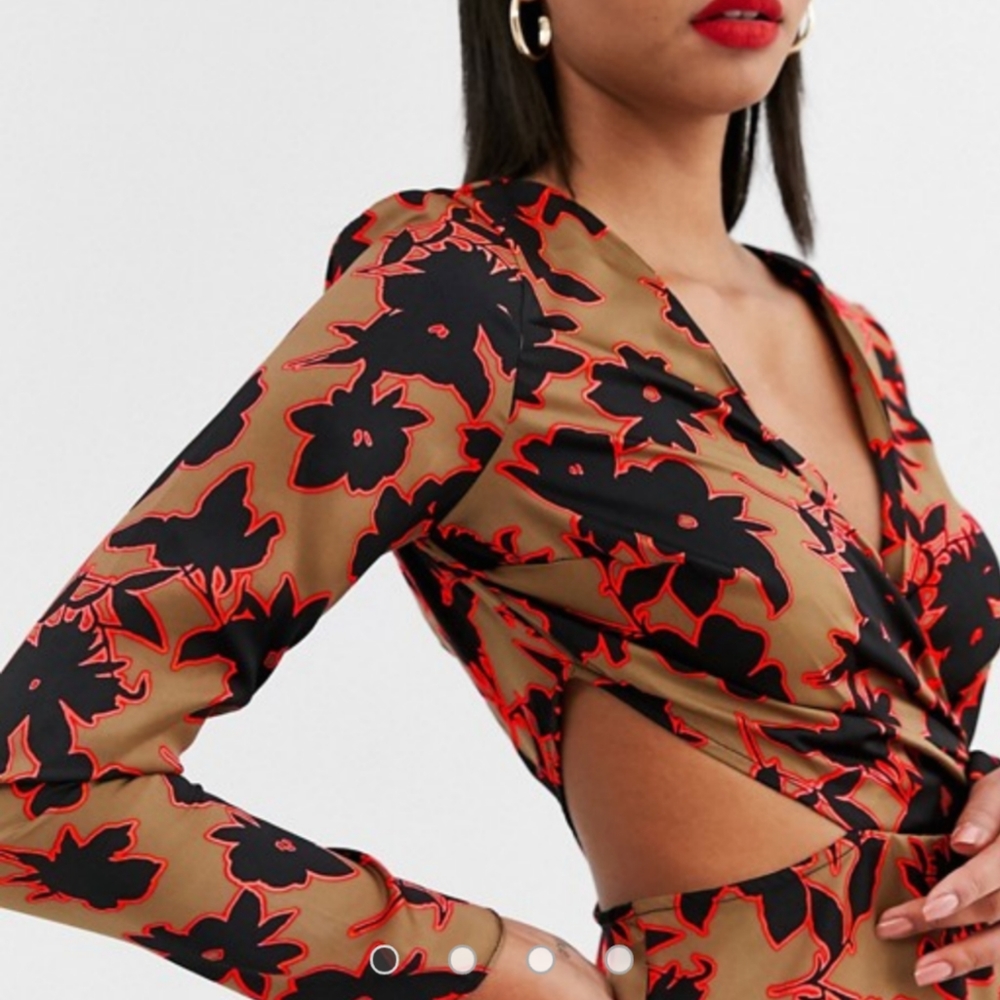 Electric Coral Floral Peek-a-boo Cut-out Dress XS